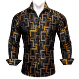 Designer Men's Shirts Silk Gold Embroidered Paisley Flower Long Sleeve Casual Blouses Slim Fit Clothing Lapel Tops Barry Wang MartLion   