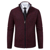autumn winter men's casual stand collar solid color warm knit coat MartLion Wine red M 