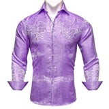 Luxury Men's Shirt Embroidered Silk Slim Casual Gold Blue Purple Black Red Green Paisley Flower Long Sleeve Barry Wang Cloth MartLion 0416 S 