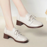 Premium Cowhide Thick with High Heels Autumn Elegant Comfort Workplace Work Shoes Women Genuine Leather MartLion   