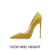 Pointed Shallow Mouth Suede Ultra-Thin High Heels 12cm Pumps Banquet Ladies Shoes MartLion   