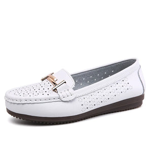 Summer Women Flats Shoes Cutouts Genuine Leather Loafers Breathable Ballet Flats Oxford Casual MartLion   