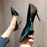 Spring High Heels Women Pumps Pointed Toe Office Lady Working Shoes French Style Female Footware Black Green Mart Lion   