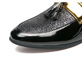 Glitter Leather Elegant Men's Dress Shoes Pointed Toe Party Tassel Slip-on Casual MartLion   