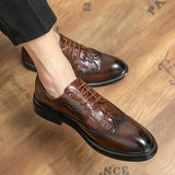 Brogue Men's Dress Shoes Soft Split Leather Footwear Crocodile Oxfords Elegant Sapato Social Masculino Mart Lion   