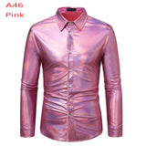 Silver Metallic Sequins Glitter Shirt Men's Disco Party Halloween Chemise Homme Stage Performance Shirt MartLion A46 Pink US Size S 