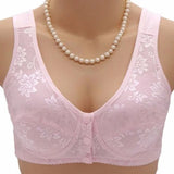 Women Front Button Bra Large Size Thin Brassiere Mother's Cotton Wireless Sleep Bra Anti-sagging MartLion Pink 38(85) 