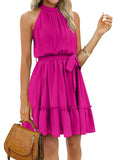 Women's Dress Summer Women's Beach Dress Folded Cake Dress Loose Neck Tie Sleeveless Dress Women's Summer Clothing MartLion   