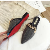 Pointed flat bottomed sandals for women wearing summer rhinestone wrapped lazy half slippers MartLion   