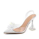 Shoes Women Crystal Flower PVC Summer Strange Transparent High Heels Mules Sandals Pumps MartLion Silver 35 