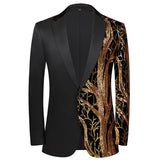 Men's Luxury Wave Striped Gold Sequin Blazer Jacket Shawl Lapel One Button Shiny Wedding Party Suit Jackets Dinner Tuxedo Blazer MartLion Pattern 8B US XS 