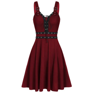 Women Plus Size Cool Solid Hem Sleeveless Camisole Mini Dress Gothic punk style sleeveless strap dress MartLion   