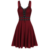 Women Plus Size Cool Solid Hem Sleeveless Camisole Mini Dress Gothic punk style sleeveless strap dress MartLion   