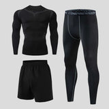 3pcs Gym Thermal Underwear Men's Clothing Sportswear Suits Compression Fitness Breathable quick dry Fleece men top trousers shorts MartLion Thin 3pc 1 S 