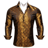 Designer Men's Shirts Silk Gold Embroidered Paisley Flower Long Sleeve Casual Blouses Slim Fit Clothing Lapel Tops Barry Wang MartLion   