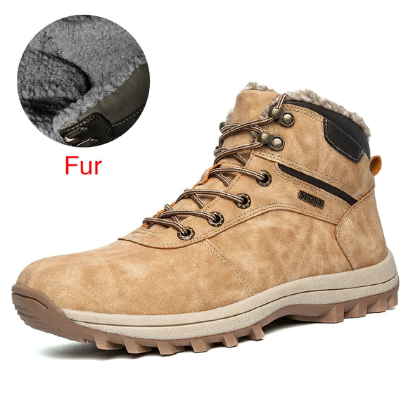 Winter Warm Men's Boots Genuine Leather Fur Plus Snow Handmade Waterproof Working Ankle Shoes MartLion 03 Khaki 7 
