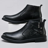 White Formal Chelsea Mens Boots Round Toe Low Heel Ankle Boots Side Zipper Leather Cowboy Boots MartLion