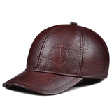 Cowhide Warm Cap Winter Autumn Casual Letter Leather Hat Ears Men's Women MartLion Wine red 55-57cm CHINA