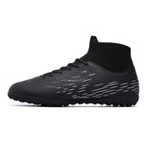 Soccer Shoes Men's For Training Elastic Spikes Cleats Non Slip Wear Resistant Lightweight Ankle Protect Football MartLion Black02 43 CHINA