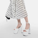 Luxury Full Diamond Ultra High Heel Thick Sole Roman Open Toe Sandals Women's Wedding Shoes MartLion 571-whitePU 34 