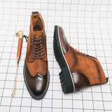 Men's Classical Retro Carved Brogue Leather Boots Suede Ankle Lace-up Short Martin High-Top Shoes Mart Lion   