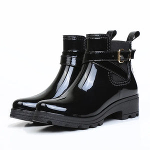 Rain Boots Women Leather Pu Ankle Bootie Waterproof Rubber Walking Shoes Girls Ladies Winter Outdoor Rainy Da MartLion   