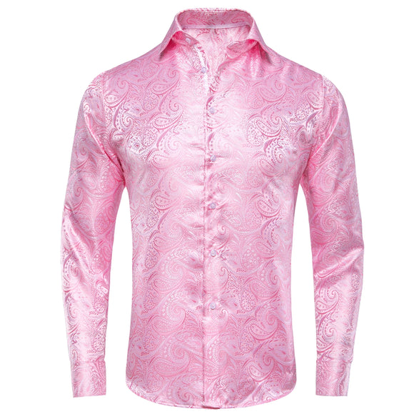  Hi-Tie Brand Silk Men's Shirts Breathable Jacquard Floral Paisley Long Sleeve Blouse for Wedding Party Events MartLion - Mart Lion