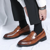 Summer Men's Classic Business Casual Loafers Brogue Carving Evening Dinner Men Dress Slip ON Leather Shoes black MartLion   