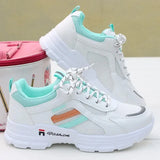 Women Running Shoes Breathable Walking Mesh Lace Up Platform Sneakers White Vulcanized MartLion Green-1 36 