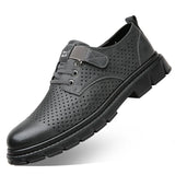 Classic Khaki Leather Casual Shoes Men's Summer Hollow out Platform Lace-up Oxford zapatos de hombre MartLion gray loukong 6568 39 CHINA