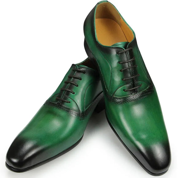 Luxury Spring Autumn Men's Dress Shoes Designer Wedding Oxfords Pointed Toe Lace-up Shoes Black Green MartLion   