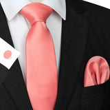 30 Style Colors Solid polyester Ties for Men's Pocket Square Cufflinks Gift Wedding Party Accessories 8cm Necktie Set MartLion 029  