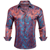 Luxury Silk Shirts Men's Pink Flower Long Sleeve Slim Fit Blouese Casual Tops Formal Streetwear Breathable Barry Wang MartLion 0684 S 