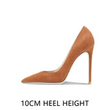 Pointed Shallow Mouth Suede Ultra-Thin High Heels 10cm Pumps Banquet Ladies Women's Shoes MartLion Brown 10CM 44 CHINA