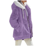 Winter Women's Coat Casual Hooded Zipper Lady Clothes Cashmere Female Fleece Jacket Solid Color Ladies Coats MartLion Purple L 