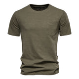 Outdoor Casual T-shirt Men's Pure Cotton Breathable Knitted Short Sleeve Solid Color Mart Lion Green EU size M 
