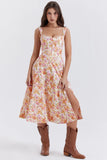 Summer Women's Dress Small Flower Hanging Strap Fresh and Sweet Split Mid Length Dress frock MartLion   