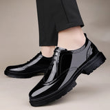 Men's Casual Patent Leather Brogue Dress Shoes Slip On Outdoor Oxfords Footwear MartLion   