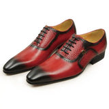 Men's Leather Shoes Summer Lace-Up Red Black Hand Carved Wedding Shoes Anniversary Office Oxford MartLion   