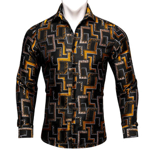 Classic Men's Shirt Spring Autumn Lapel Woven Long Sleeve Geometric Leisure Fit Party Designer Barry Wang MartLion CY-0013 S 