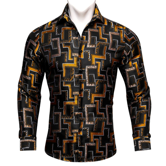  Classic Men's Shirt Spring Autumn Lapel Woven Long Sleeve Geometric Leisure Fit Party Designer Barry Wang MartLion - Mart Lion
