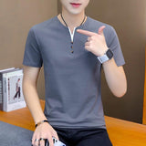 Summer Top Men's T-shirt Casual Short Sleeve Cotton Slim Fil Solid Color Cotton Mart Lion Darkgrey T-shirt M 50-60 KG 