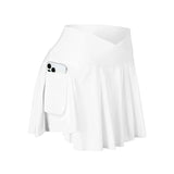 Women Tennis Skirt with Pockets Crossover Waisted Athletic Golf Skort Running Workout Skirts MartLion White S 