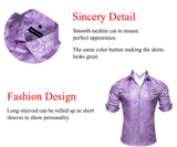 Elegant Men's Shirts Silk Long Sleeve Blue Flower Slim Fit Casual Lapel Tops Breathable Single Breasted Barry Wang MartLion   