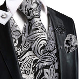 Hi-Tie Silk Vests Jacquard Waistcoat Neck Tie Hanky Cufflinks Brooch Set for Men's Suit Sleeveless Jacket Wedding MartLion   