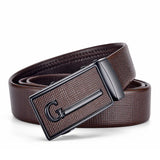 Men's Leather Belt Metal Automatic Buckle Work Black PU Strap MartLion Chocolate G 120cm 