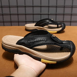 Genuine Leather Slippers Men's Beach Slides Slip on Lazy Shoes Outdoor Covered Toe Walking Casual Sneakers Mart Lion Black 6.5 