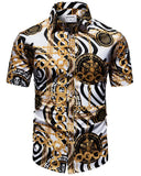 Embossed Flower Design Retro Men's Shirt Breathable Summer Top Casual Short Sleeved Beach Style Shirts MartLion   
