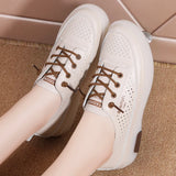 Trendy Hollow Breathable Walking Shoes Summer Microfiber Lace Up Women's Slip Resistant Flat Sole MartLion   