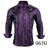 Luxury Silk Shirts Men's Black Floral Spring Autumn Embroidered Button Down Tops Regular Slim Fit Blouses Breathable MartLion 0650 S CHINA